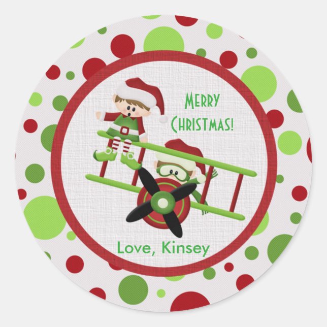 Adesivo Redondo Vinhetas de Natal de Elves Voadores (Frente)