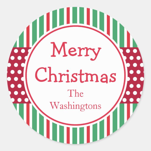 Adesivo Redondo Vinhetas de Natal de Férias de Bandas Verdes (Frente)