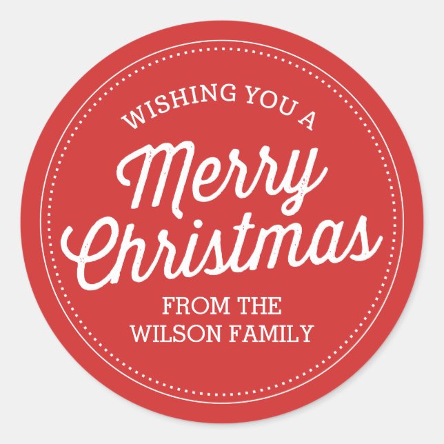 Adesivo Redondo Vinhetas de Natal de Merry Vermelho Personalizado (Frente)