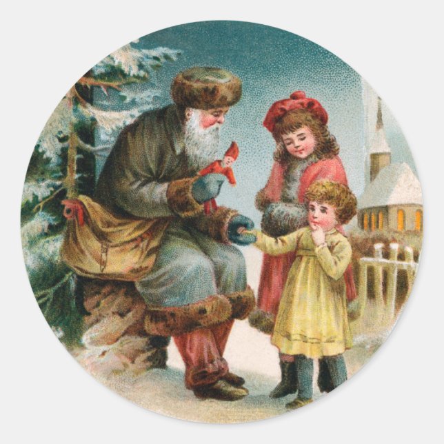 Adesivo Redondo Vinhetas de Natal de Papais noeis alemães (Frente)