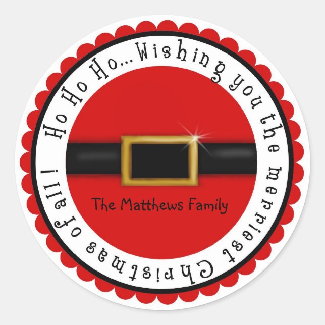 Adesivo Redondo Vinhetas de Natal de Santa Claus Belly (Frente)