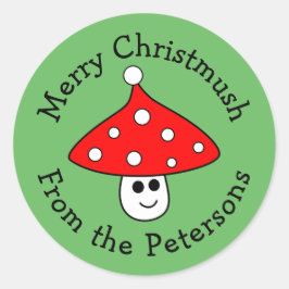 Adesivo Redondo Vinhetas de Natal de Santa Hat Mushroom