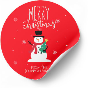 Adesivo Redondo Vinhetas de Natal de Snowman: Alegria Personalizad