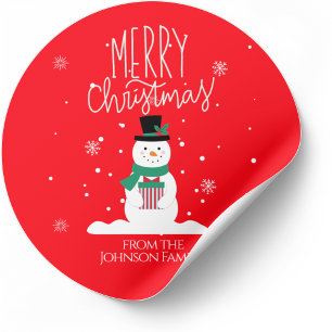 Adesivo Redondo Vinhetas de Natal de Snowman: Personalize a Alegri