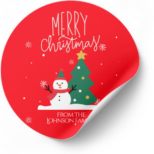 Adesivo Redondo Vinhetas de Natal de Snowman: Personalize os seus 