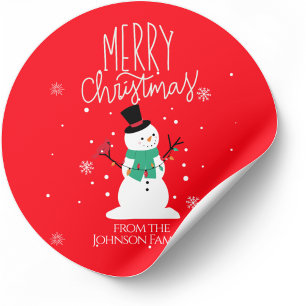 Adesivo Redondo Vinhetas de Natal de Snowman: Personalize os seus 
