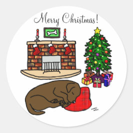 Adesivo Redondo Vinhetas de Natal do Chocolate Labrador