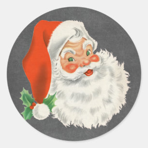 Adesivo Redondo Vinhetas de Natal do Quadro Retro Santa Claus