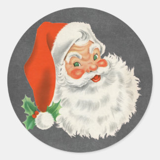 Adesivo Redondo Vinhetas de Natal do Quadro Retro Santa Claus