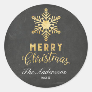 Adesivo Redondo Vinhetas de Natal Douradas em Floco de Neve