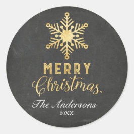 Adesivo Redondo Vinhetas de Natal Douradas em Floco de Neve