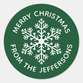 Adesivo Redondo Vinhetas de Natal em Floco de Neve Verde