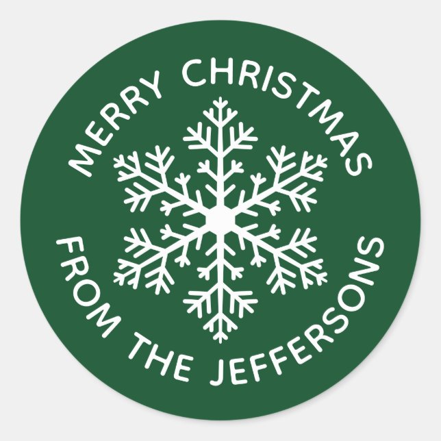 Adesivo Redondo Vinhetas de Natal em Floco de Neve Verde (Frente)