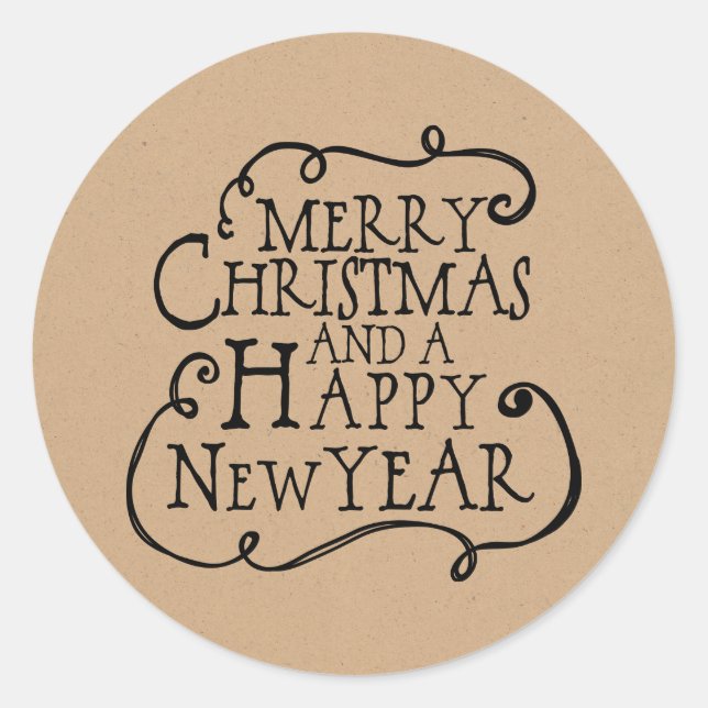 Adesivo Redondo Vinhetas de Natal Feliz (Frente)