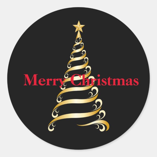 Adesivo Redondo Vinhetas de Natal Feliz Árvore de Natal (Frente)