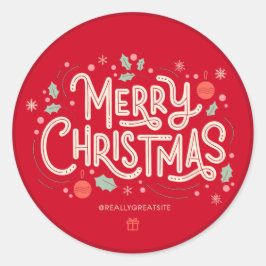 Adesivo Redondo Vinhetas de Natal Feliz - Design de Férias Festiva