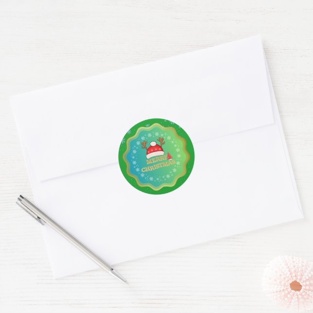 Adesivo Redondo Vinhetas de Natal Feliz - Design de Férias Festiva (Envelope)