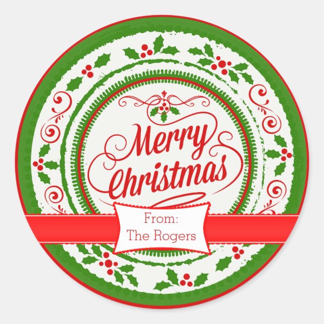 Adesivo Redondo Vinhetas de Natal Festivas (Frente)
