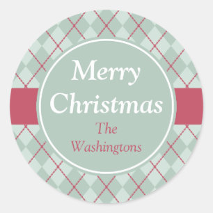 Adesivo Redondo Vinhetas de Natal Frosty Green Argyle
