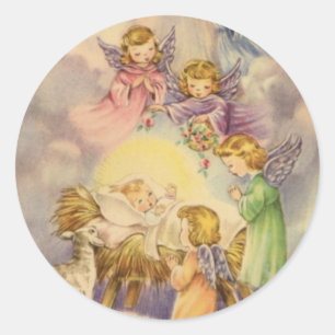 Adesivo Redondo Vinhetas de Natal/Jesus Bebê