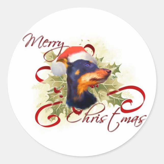 Adesivo Redondo Vinhetas de Natal Miniatura Pinscher (Frente)