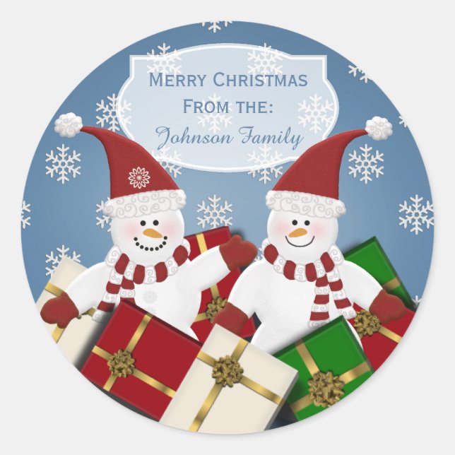 Adesivo Redondo Vinhetas de Natal personalizadas, azul (Frente)