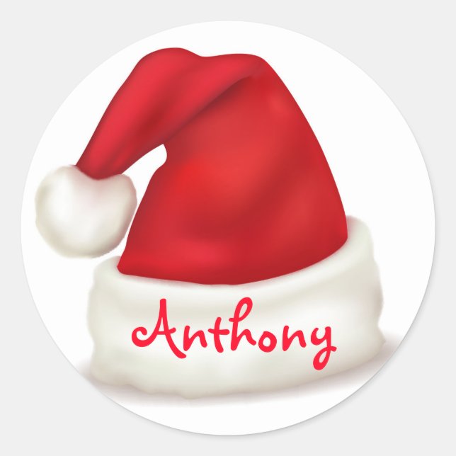 Adesivo Redondo Vinhetas de Natal personalizadas/Chapéu Santa (Frente)