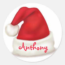 Adesivo Redondo Vinhetas de Natal personalizadas/Chapéu Santa