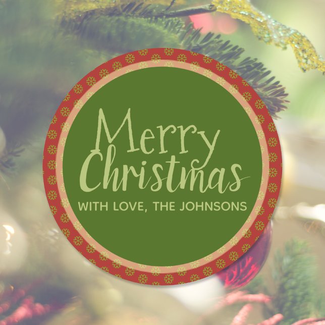 Adesivo Redondo Vinhetas de Natal personalizadas, Verde Vermelho (Criador carregado)