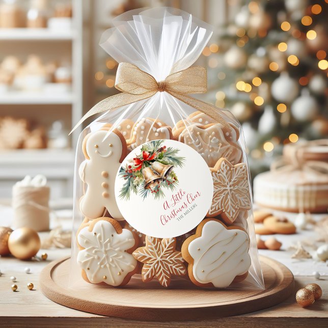 Adesivo Redondo Vinhetas de Natal redondas elegantes |Vermelho, Ve (Classic Christmas Elegance sticker — elegant holiday sticker for cards, gifts, or party favors.)