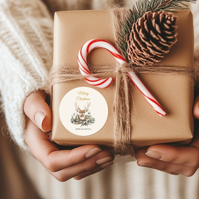 Adesivo Redondo Vinhetas de Natal Rustic Noël Elegante - Vestido d (Criador carregado)