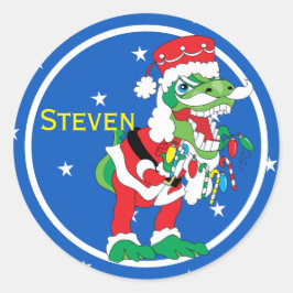 Adesivo Redondo Vinhetas de Natal TySANTAsaurus Rex 2 Personalizar