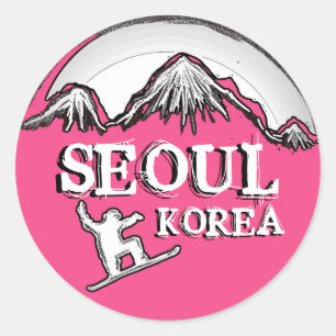 Adesivo Redondo Vinhetas de neve com tema rosa na Coreia do Sul