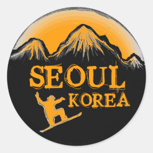 Adesivo Redondo Vinhetas de neve laranja da Coreia Seul