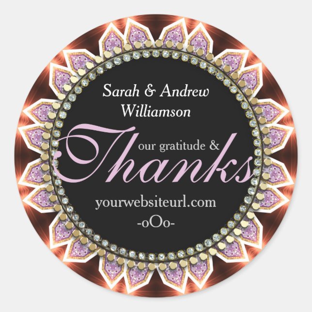 Adesivo Redondo Vinhetas de Obrigados de energia com brilho solar (Frente)