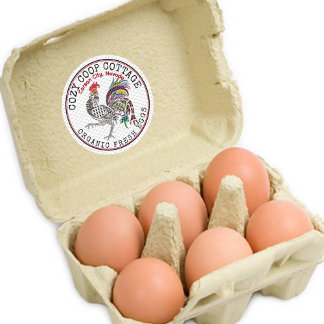 Adesivo Redondo Vinhetas de ovos de galinha frescos de Fazenda rur