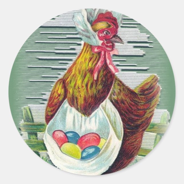 Adesivo Redondo Vinhetas de Páscoa de galinhas e ovos (Frente)