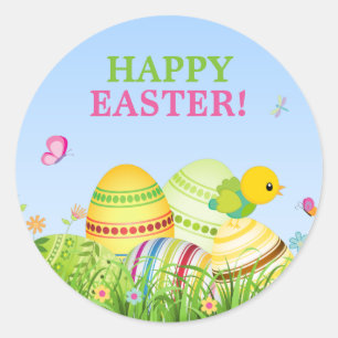 Adesivo Redondo Vinhetas de Páscoa de Ovos de Páscoa
