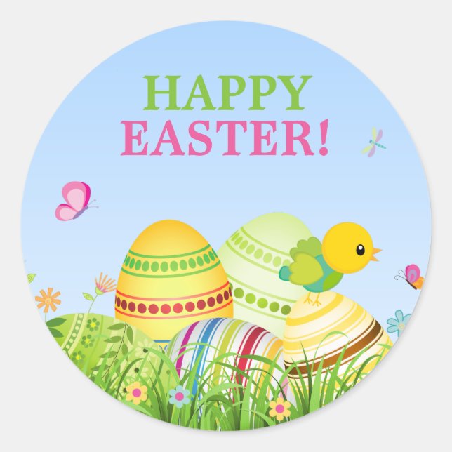 Adesivo Redondo Vinhetas de Páscoa de Ovos de Páscoa (Frente)