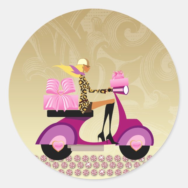 Adesivo Redondo Vinhetas de Patinete de caixa de bolso (Frente)