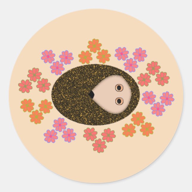 Adesivo Redondo Vinhetas de porco e flores com sono (Frente)