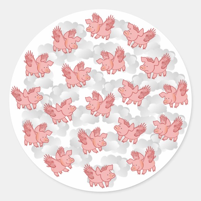 Adesivo Redondo Vinhetas de porcos voadores (Frente)