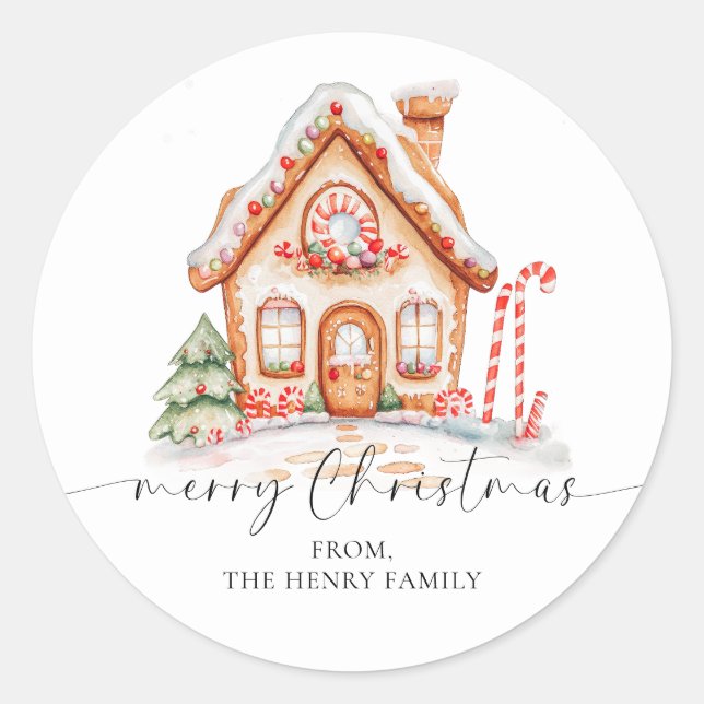 Adesivo Redondo Vinhetas de presentes de Natal felizes (Frente)