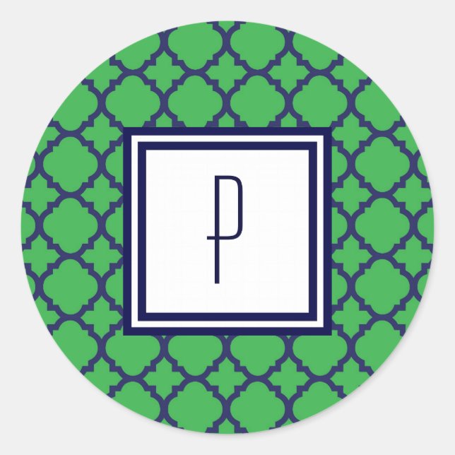 Adesivo Redondo Vinhetas de Quatrefoil Azul Verde (Frente)