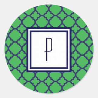 Adesivo Redondo Vinhetas de Quatrefoil Azul Verde