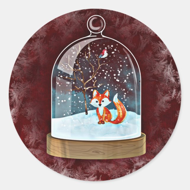 Adesivo Redondo vinhetas de raposa de inverno (Frente)