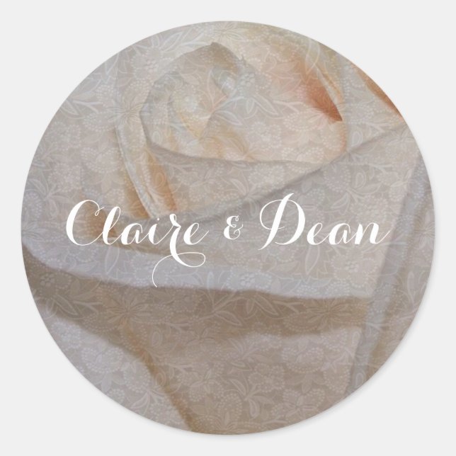 Adesivo Redondo Vinhetas de Rosa de Casamento de Creme Elegante (Frente)