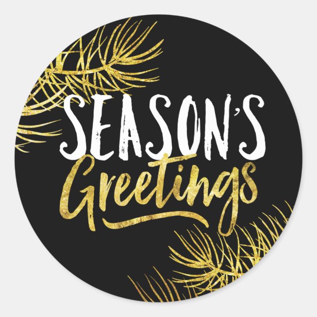 Adesivo Redondo Vinhetas de saudações da Dourada Glitter Season (Frente)