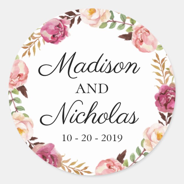 Adesivo Redondo Vinhetas de Seal Rosa-Rosa Russo (Frente)