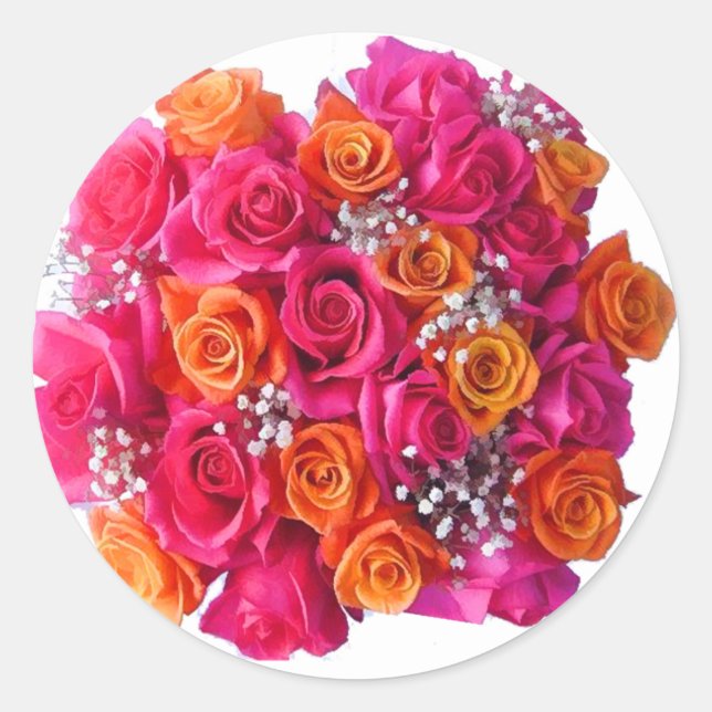 Adesivo Redondo Vinhetas de selagem de envelope de Rosa de casamen (Frente)